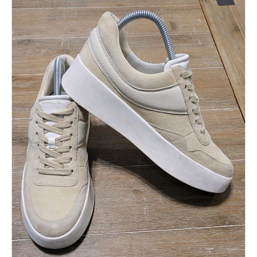Vince Warren Court Suede Platform Sneakers Women's Size 7.5 Macadamia Beige
